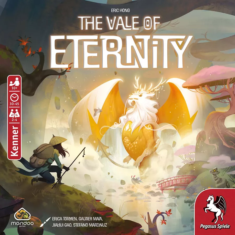 cover-the-vale-of-eternity-pegasus Coverbild des Spiels 'Kissenschlacht um Mitternacht' von Pegasus-Spiele. Zu sehen eine Illustration zweier Kissen mit Gesicht, ein paar Sterne, der Titel, die Logos der Firmen 'Pegasus Spiele' und 'Kids Fun' und einige Angaben zum Spiel.